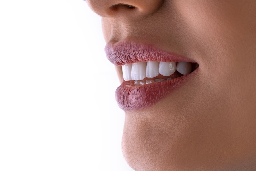Close-up of teeth after dental crown placement